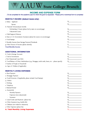 Income and Expense Form