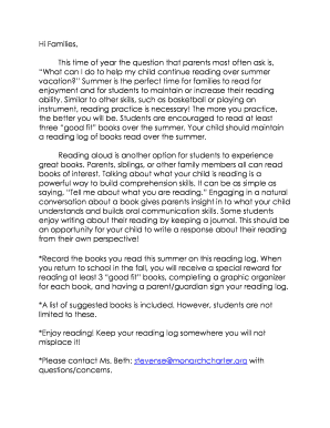 Summer Reading Log for Intermediate Grades