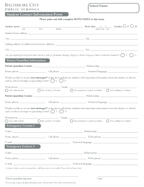 Student Contact Information Form