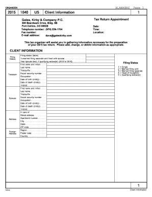 2015 US Tax Return Organizer