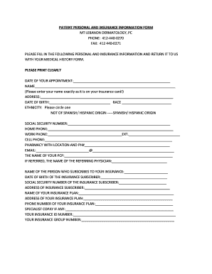 Patient Personal and Insurance Information Form