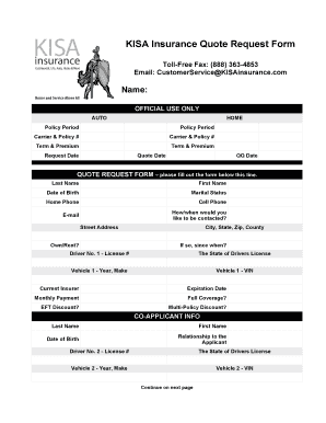 KISA Insurance Quote Request Form
