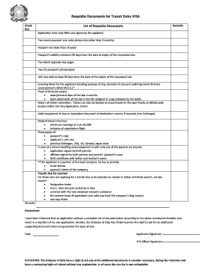 Transit Entry VISA Checklist
