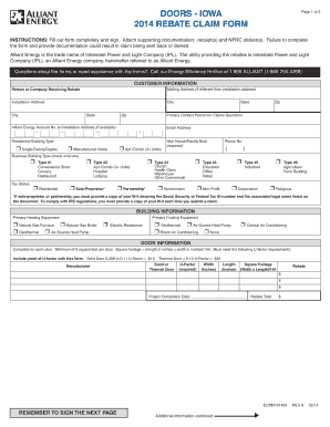 2014 Iowa Door Rebate Claim Form