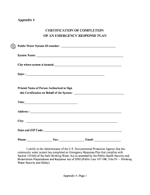 Emergency Response Plan Certification