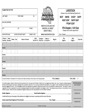 Madera Fair Livestock Exhibitor Form