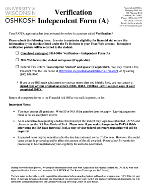 2015-2016 Verification Independent Form A