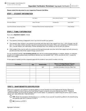 Dependent Verification Worksheet