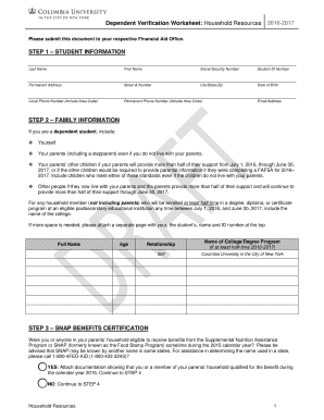 Dependent Verification Worksheet