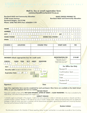 Rowland Adult Community Education Registration Form