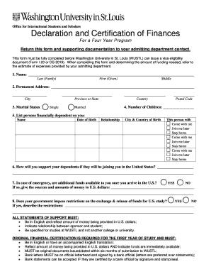 Declaration and Certification of Finances for International Students