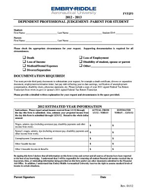 Dependent Professional Judgement Form - Parent for Student