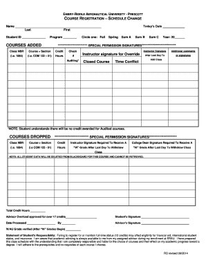 Embry-Riddle Course Registration Schedule Change Form