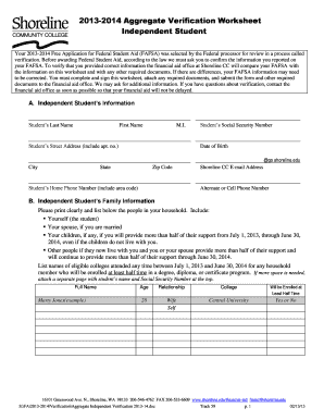 2013-2014 Aggregate Verification Worksheet