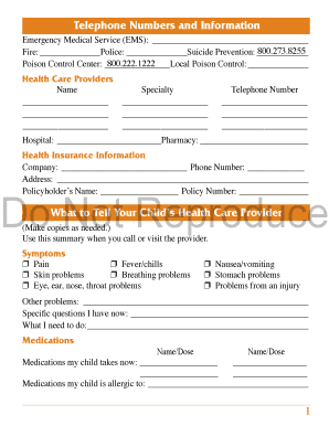 Children's Health Information and Emergency Contacts Form