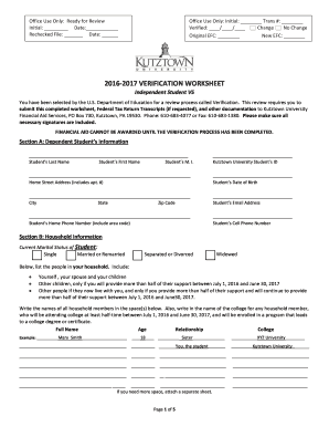 2016-2017 Verification Worksheet