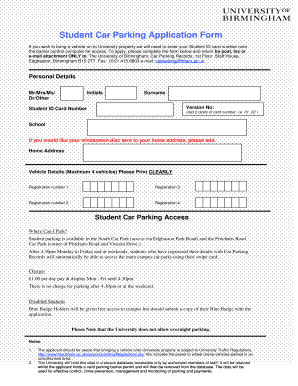Student Car Parking Application Form