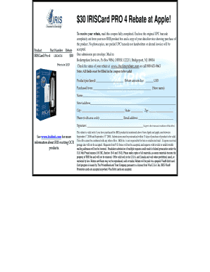 IRISCard Pro 4 Rebate Form