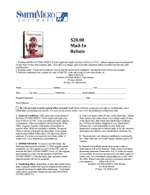 Manga Studio Debut 4 Mail-In Rebate Form