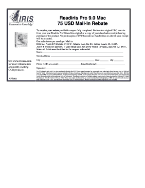 Readiris Pro 9.0 Mail-In Rebate Form