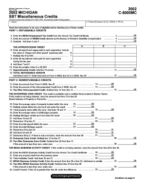 Michigan SBT Miscellaneous Credits Form C-8000MC
