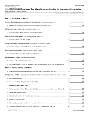 Michigan Business Tax Miscellaneous Credits for Insurance Companies