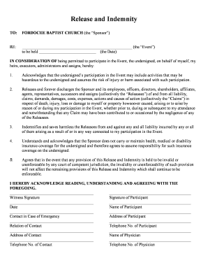 Release and Indemnity Agreement