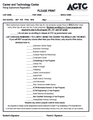 Rising Sophomore Registration Form