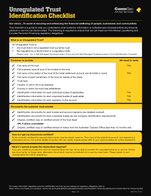Unregulated Trust Identification Checklist