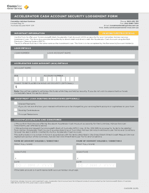 Accelerator Cash Account Security Lodgement Form