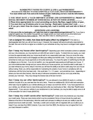 Bankruptcy Client Worksheet