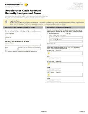 Security Lodgement Form for Accelerator Cash Account