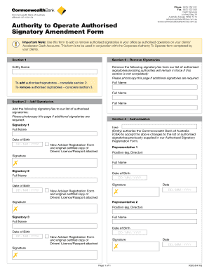 Authorised Signatory Amendment Form
