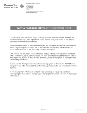 Partly Paid Security Client Agreement Form