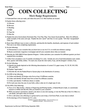 Coin Collecting Merit Badge Worksheet