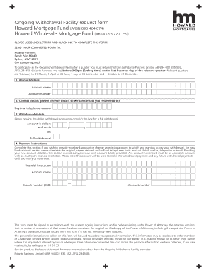 Ongoing Withdrawal Facility Request Form