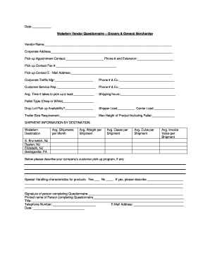 Wakefern Vendor Questionnaire
