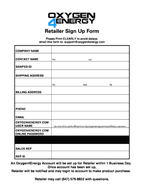 Retailer Sign Up Form