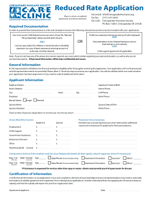 Reduced Rate Application for Pet Services