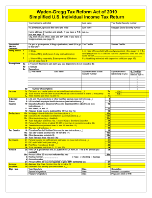 Wyden-Gregg Tax Reform Act 2010 Form