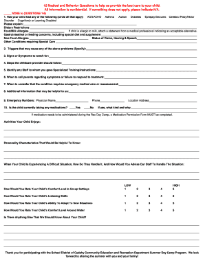 Child Medical and Behavior Information Form