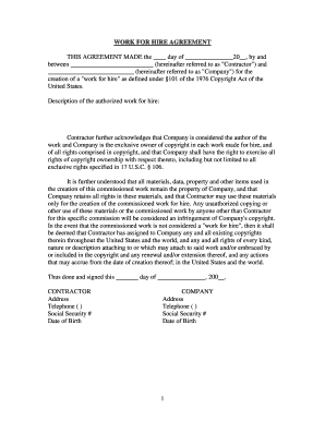 Work for Hire Agreement