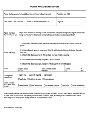 AACN CNE Organ Donor Management Form