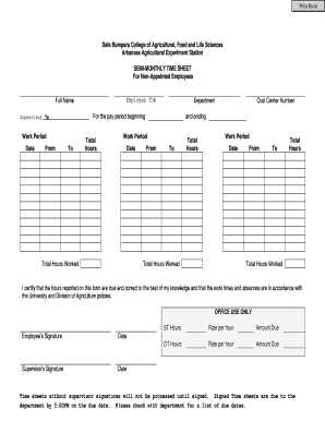Semi-Monthly Time Sheet for Non-Appointed Employees