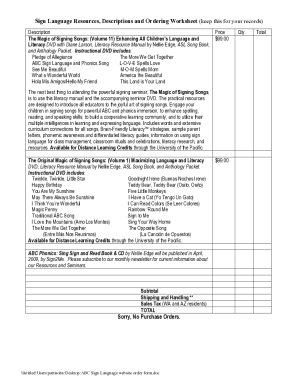 Sign Language Resources Order Form