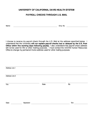 University of California Davis Payroll Check Mail Request