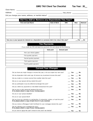 GMG Tax Client Tax Checklist