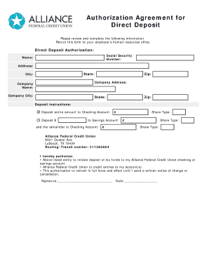 Direct Deposit Authorization Agreement