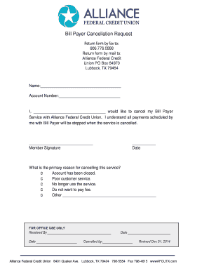 Bill Payer Cancellation Request Form