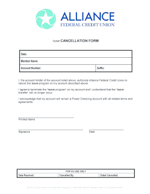 Alliance Federal Credit Union isave Program Cancellation Form